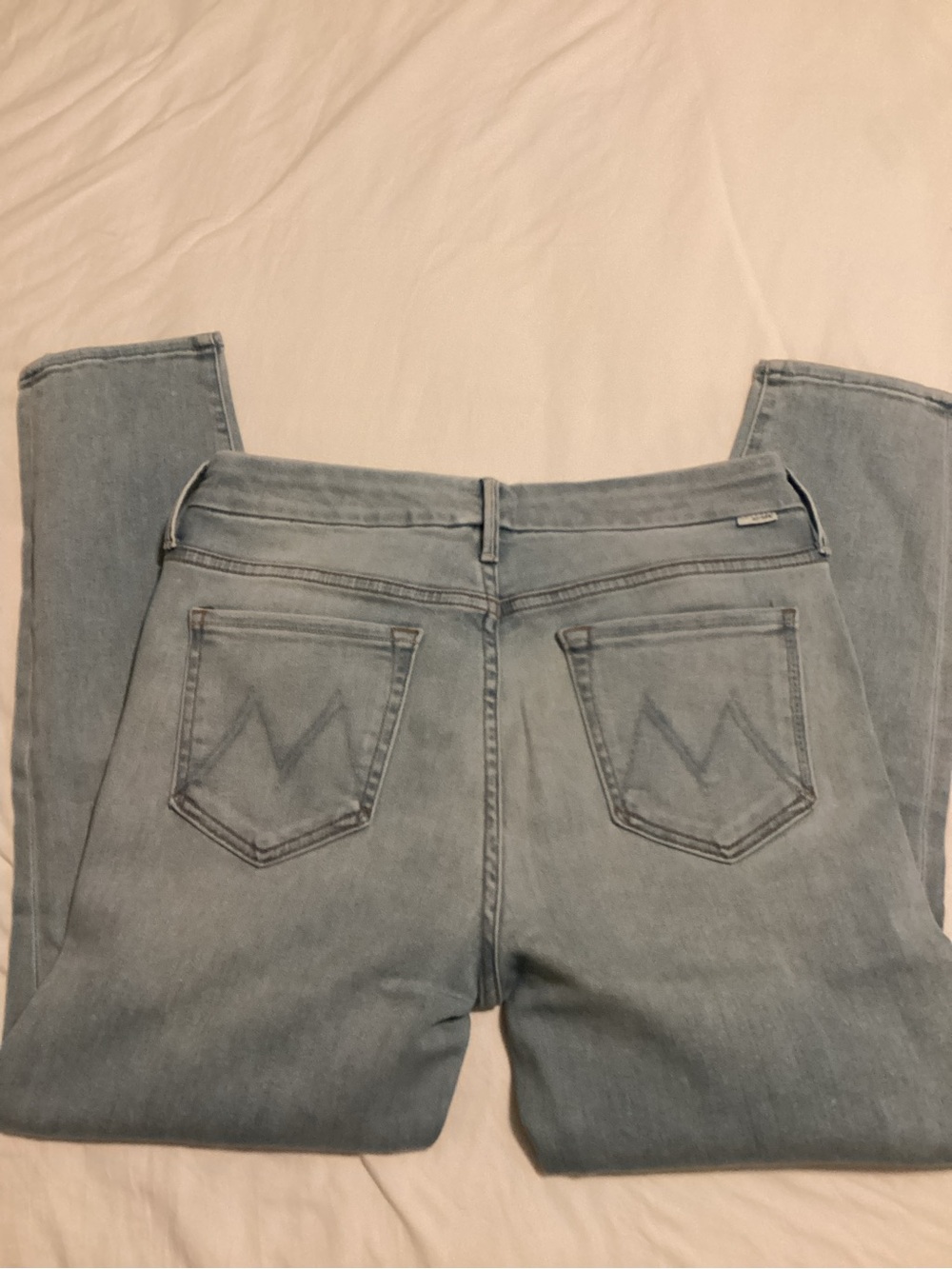 MOTHER Light Blue Straight Leg Jeans with Back Pocket 'M' Stitch